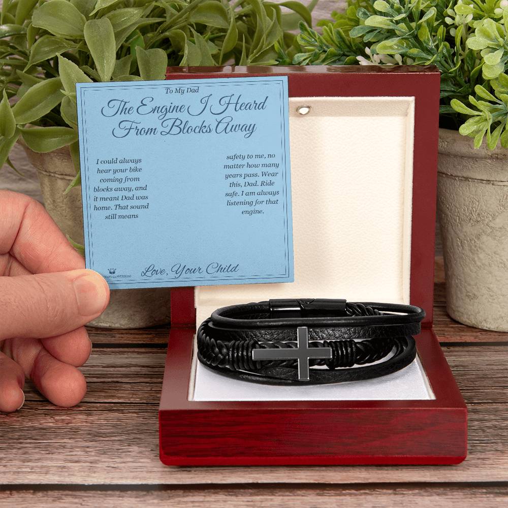 Engraved Men's Cross Bracelet with message for dad