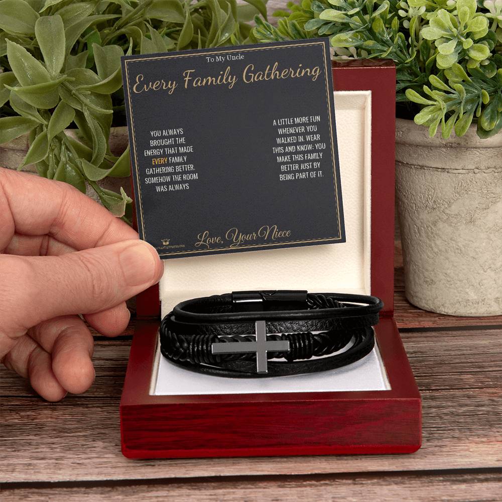 Engraved Men's Cross Bracelet with message for uncle