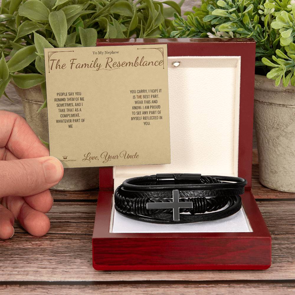 Engraved Men's Cross Bracelet with message for nephew