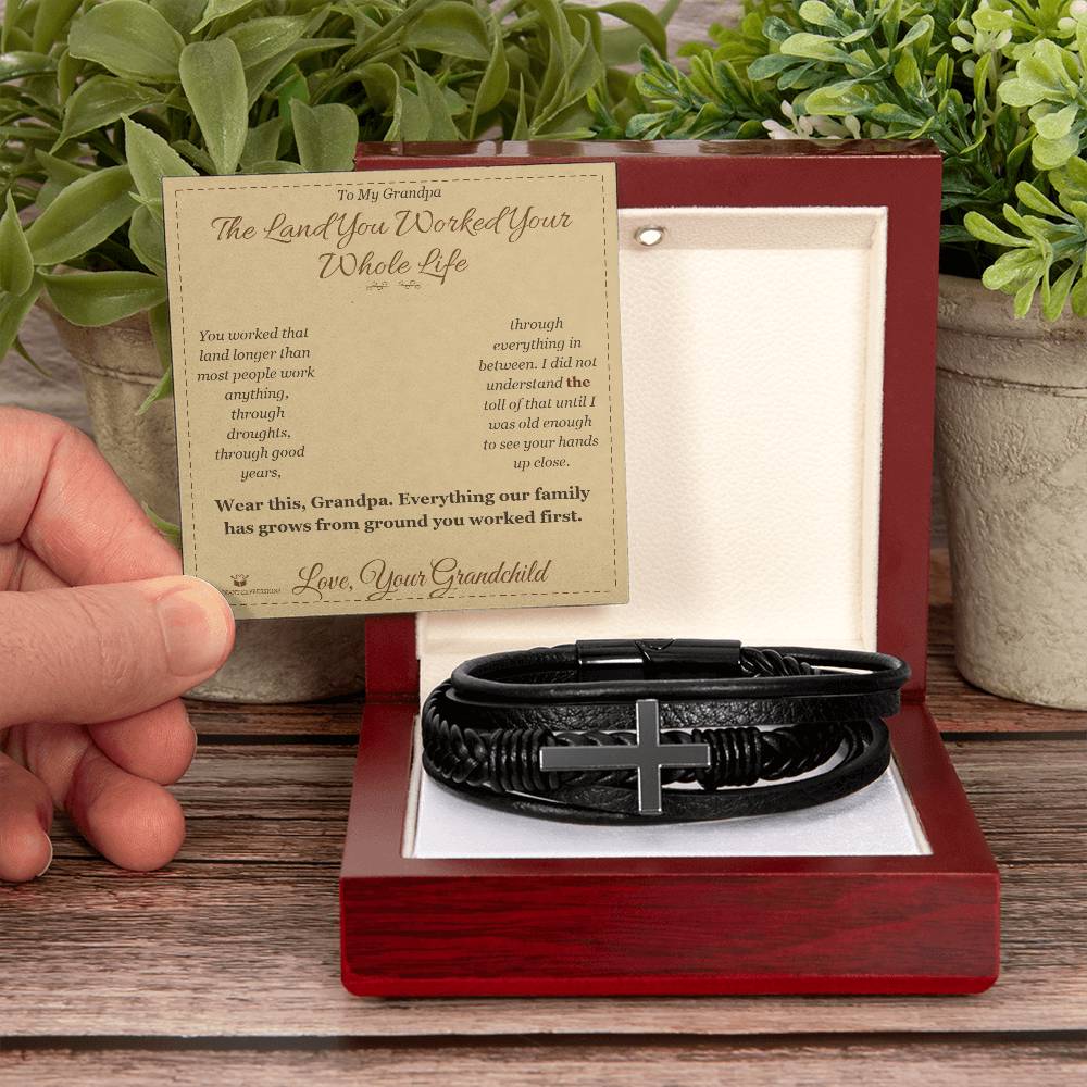 Engraved Men's Cross Bracelet with message for grandfather