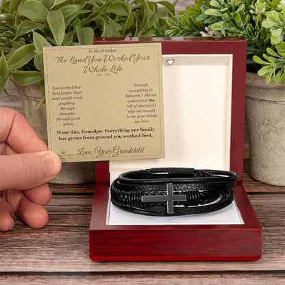 Engraved Men's Cross Bracelet with message for grandfather