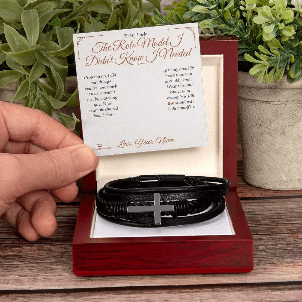 Engraved Men's Cross Bracelet with message for uncle