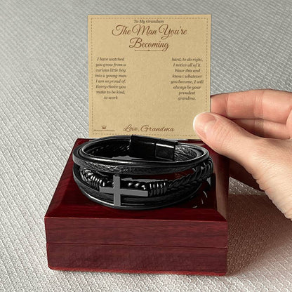 Men's Cross Bracelet engraved with your own words for grandson