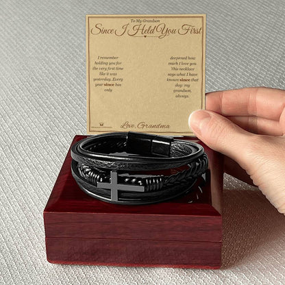 Men's Cross Bracelet engraved with your own words for grandson