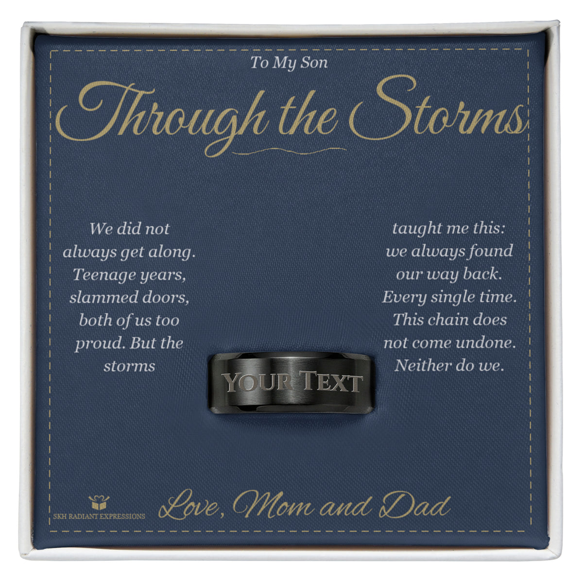 Engraved Men's Ring gift box, ready to give to son