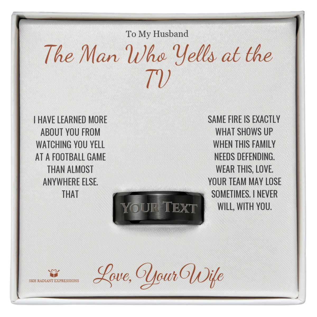 The Man Who Yells at the TV - a real story behind this engraved men's ring