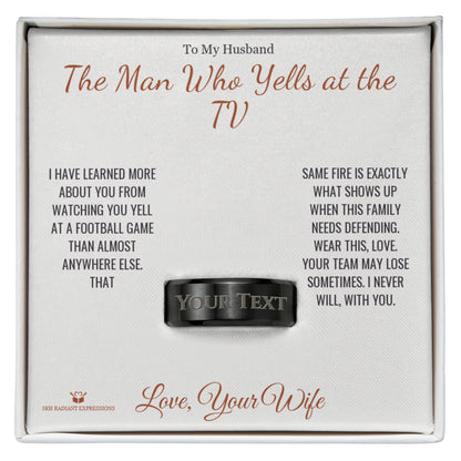The Man Who Yells at the TV - a real story behind this engraved men's ring