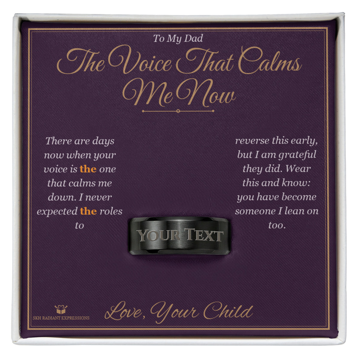 The Voice That Calms Me Now - a real story behind this engraved men's ring
