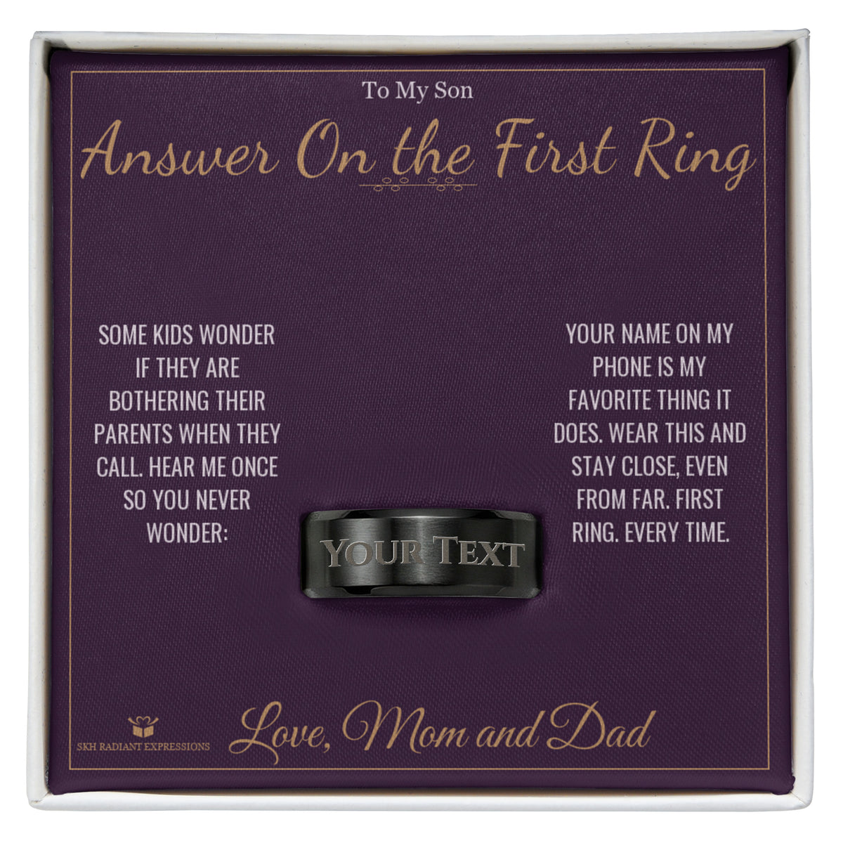Thoughtful engraved men's ring gift for son