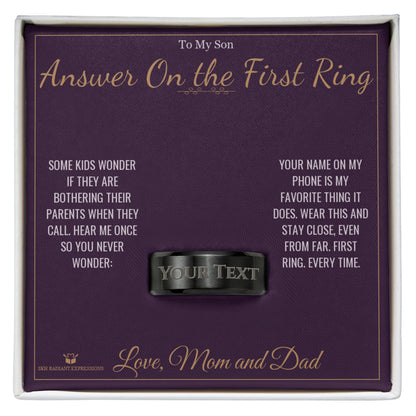 Thoughtful engraved men's ring gift for son