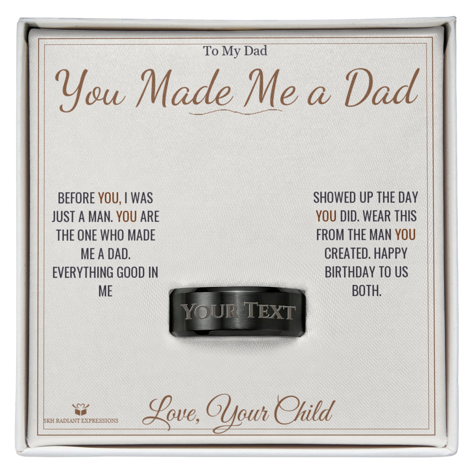 Engraved Men's Ring gift box, ready to give to dad