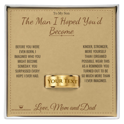 Engraved Men's Ring gift box, ready to give to son