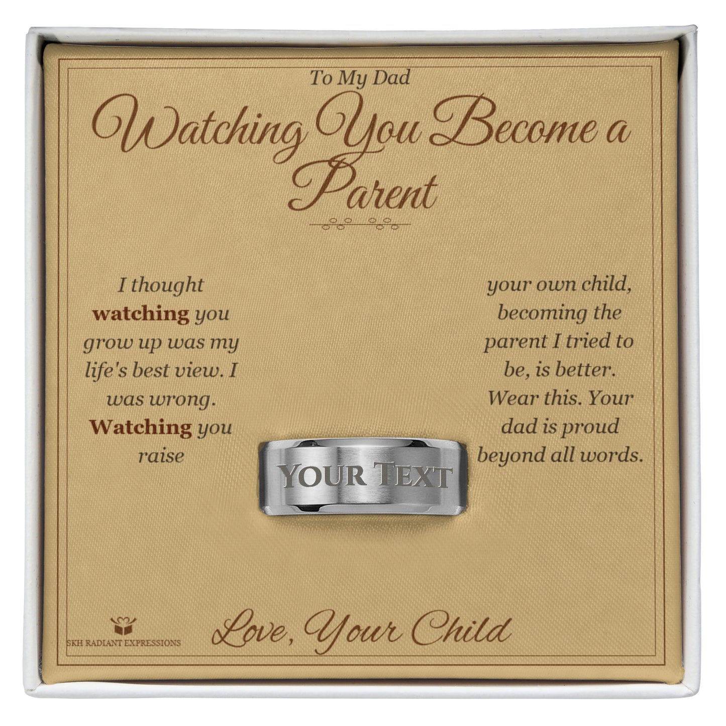 Engraved Men's Ring with personalized message card for dad