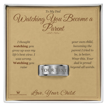 Engraved Men's Ring with personalized message card for dad