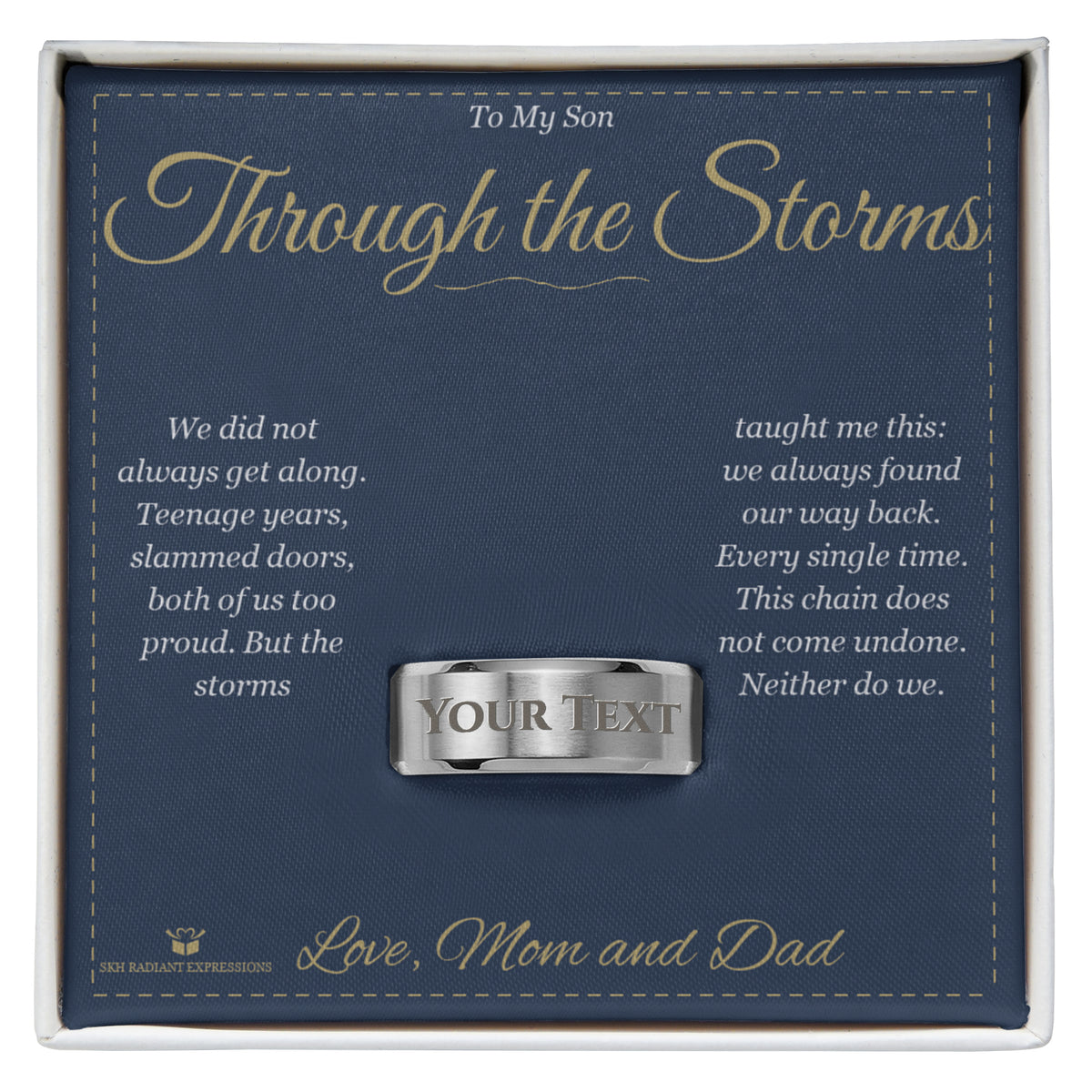 Thoughtful engraved men's ring gift for son