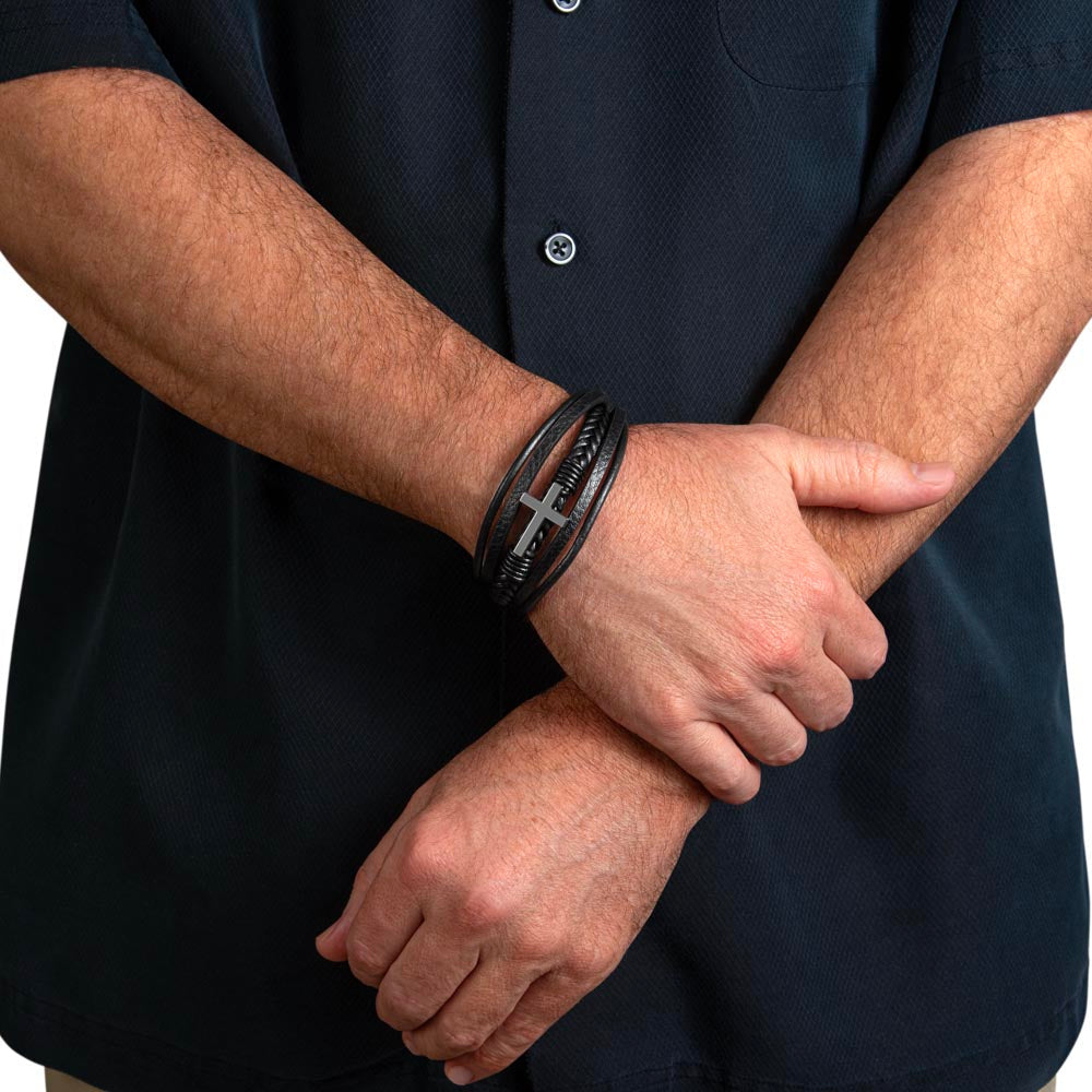 Beside You, Not Behind - Men's Cross Bracelet for Dad