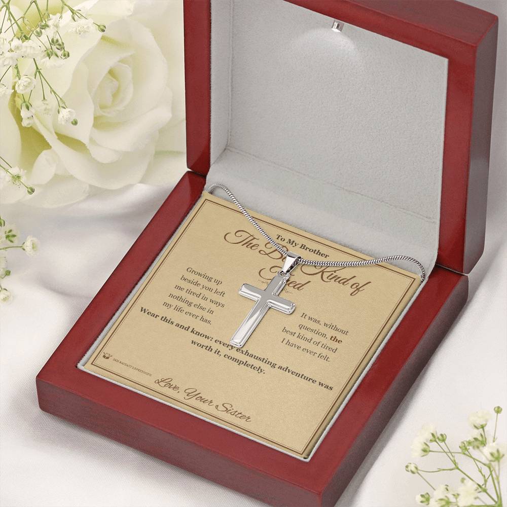 Personalized Artisan Cross Necklace for brother