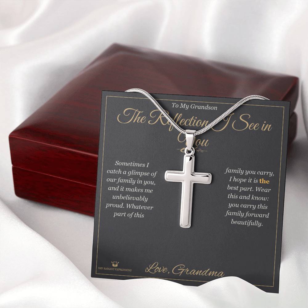 Personalized Artisan Cross Necklace for grandson