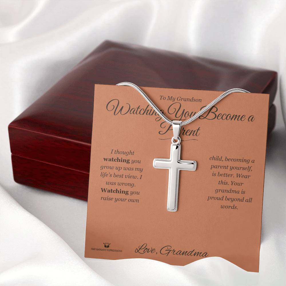 Personalized Artisan Cross Necklace for grandson