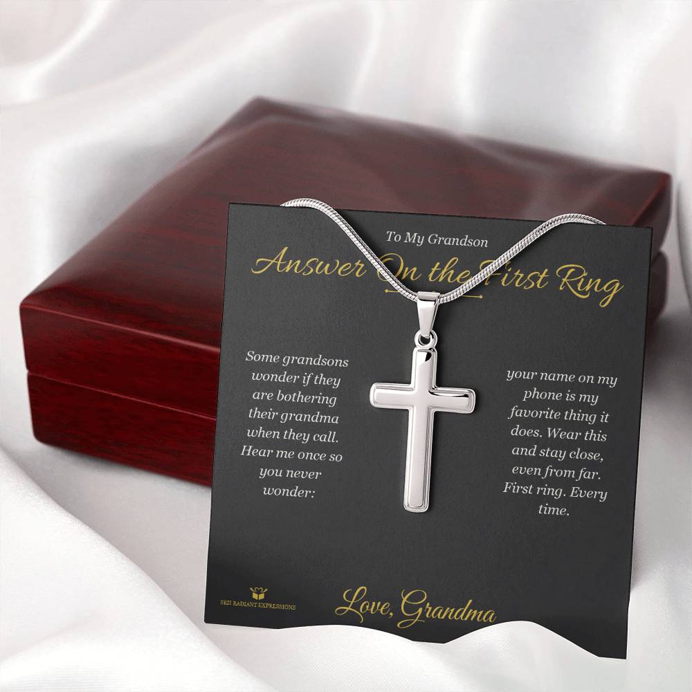 Personalized Artisan Cross Necklace for grandson