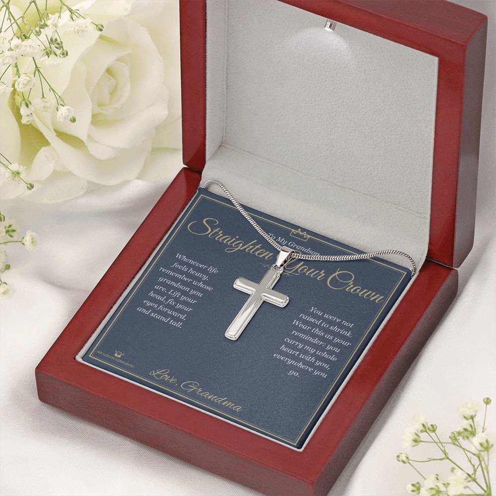 Personalized Artisan Cross Necklace for grandson