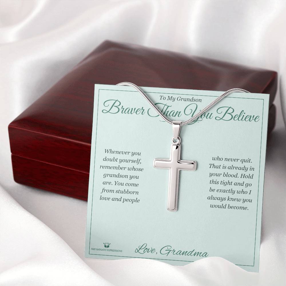 Personalized Artisan Cross Necklace for grandson