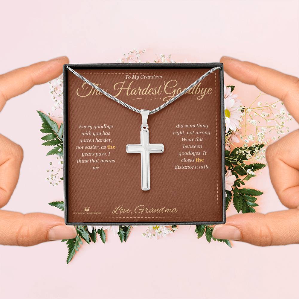 Artisan Cross Necklace with personalized message card for grandson