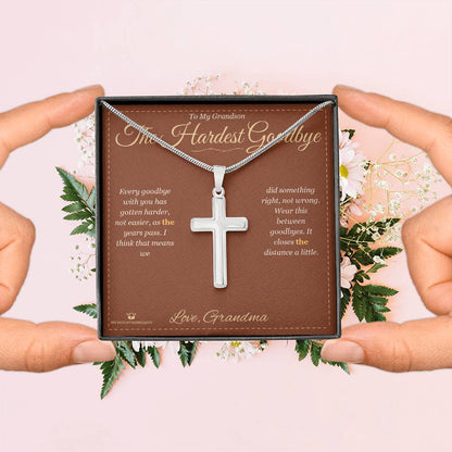 Artisan Cross Necklace with personalized message card for grandson