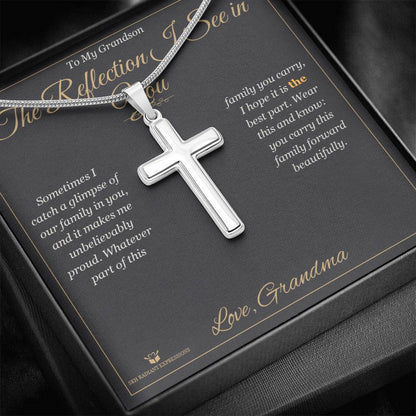 Artisan Cross Necklace with personalized message card for grandson