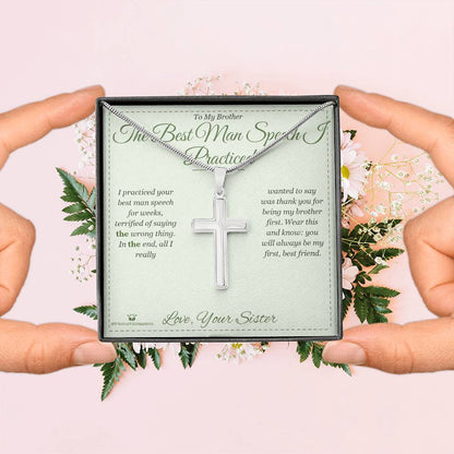 Artisan Cross Necklace with personalized message card for brother