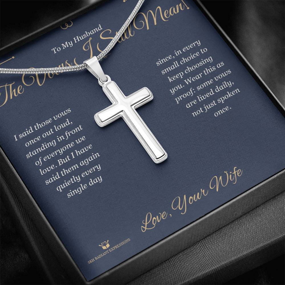 Artisan Cross Necklace with personalized message card for husband