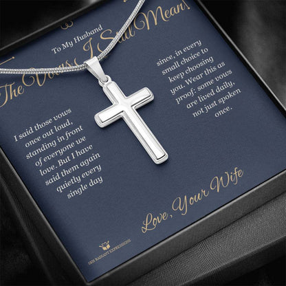 Artisan Cross Necklace with personalized message card for husband