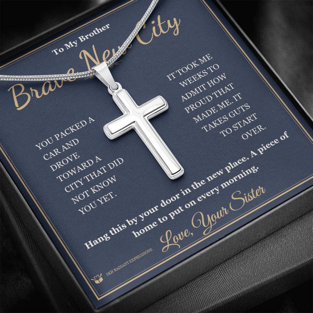 Artisan Cross Necklace with personalized message card for brother