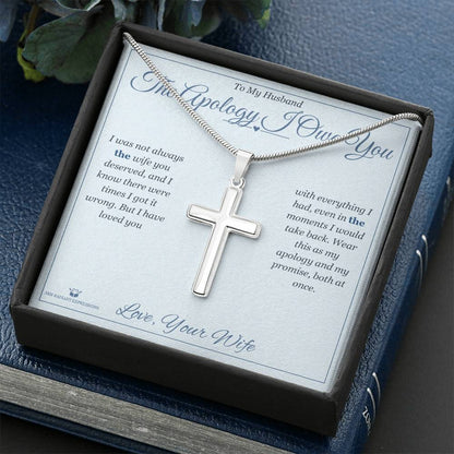 Artisan Cross Necklace with personalized message card for husband