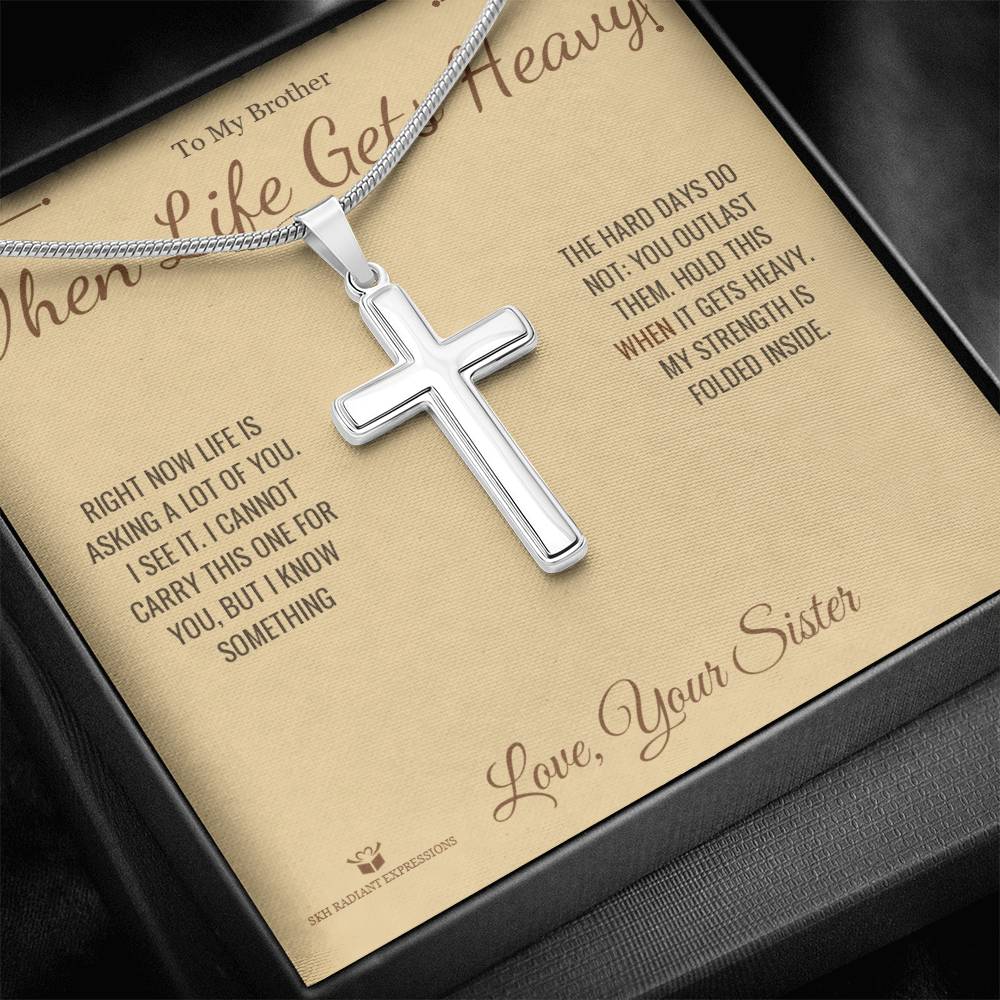 Artisan Cross Necklace with personalized message card for brother