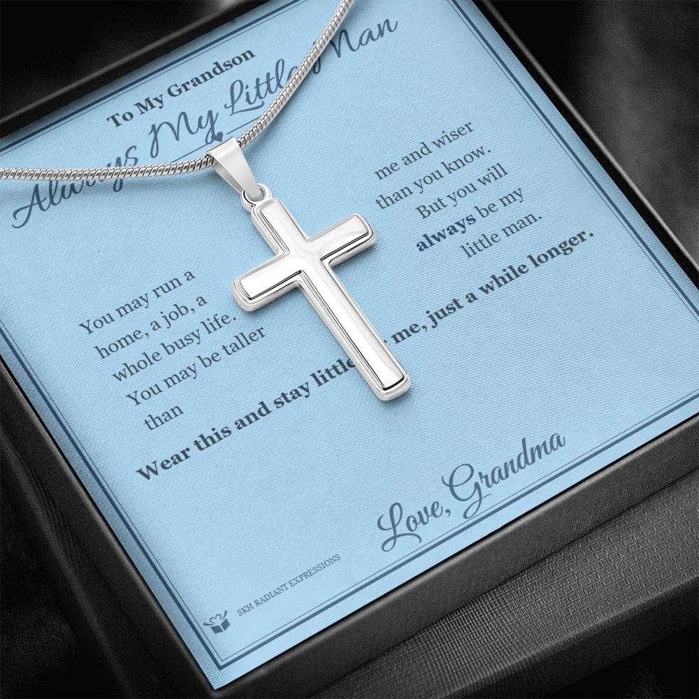 Artisan Cross Necklace with personalized message card for grandson