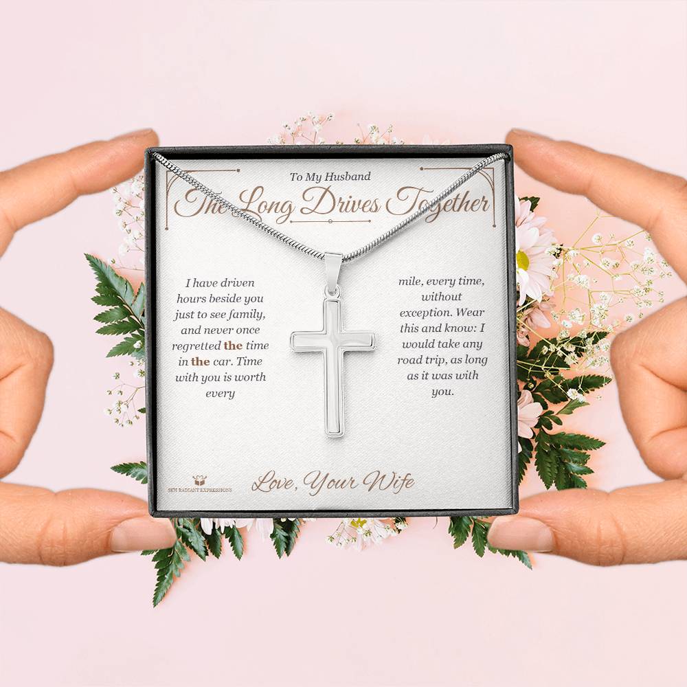 Artisan Cross Necklace with personalized message card for husband