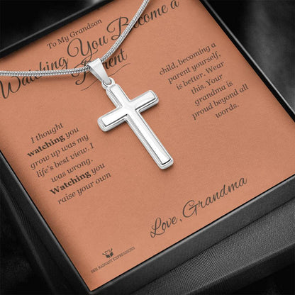 Artisan Cross Necklace with personalized message card for grandson