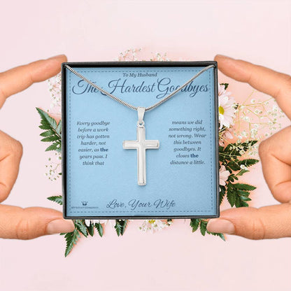 Artisan Cross Necklace with personalized message card for husband