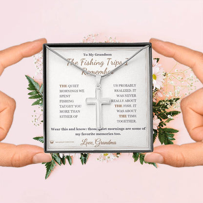 Artisan Cross Necklace with personalized message card for grandson