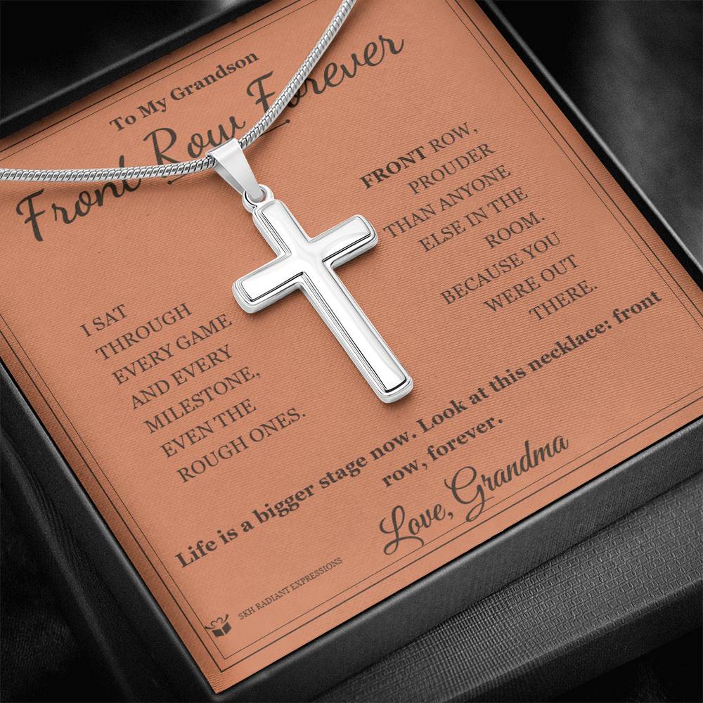 Artisan Cross Necklace with personalized message card for grandson