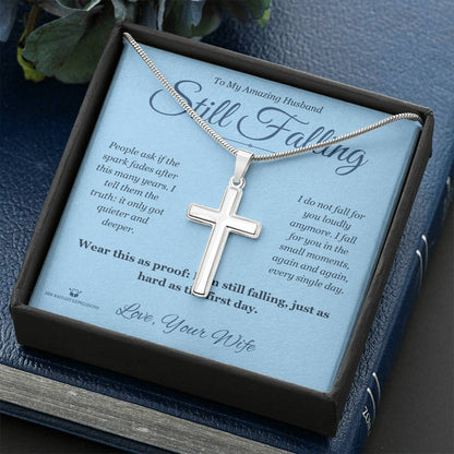 Artisan Cross Necklace with personalized message card for husband