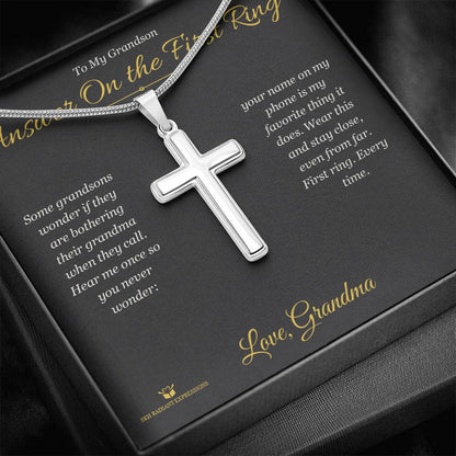 Artisan Cross Necklace with personalized message card for grandson