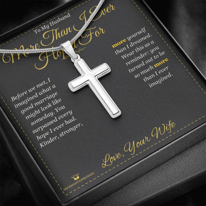 Artisan Cross Necklace with personalized message card for husband