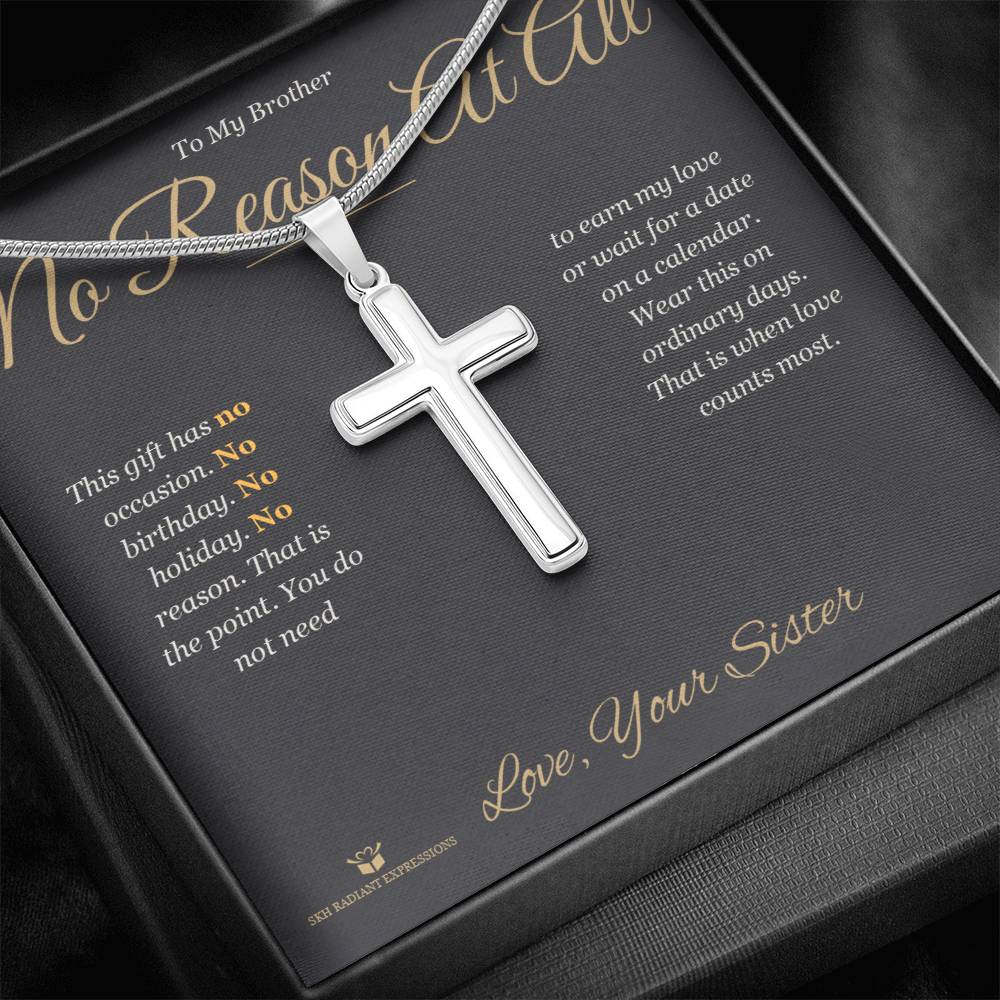 Artisan Cross Necklace with personalized message card for brother