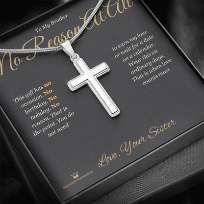Artisan Cross Necklace with personalized message card for brother