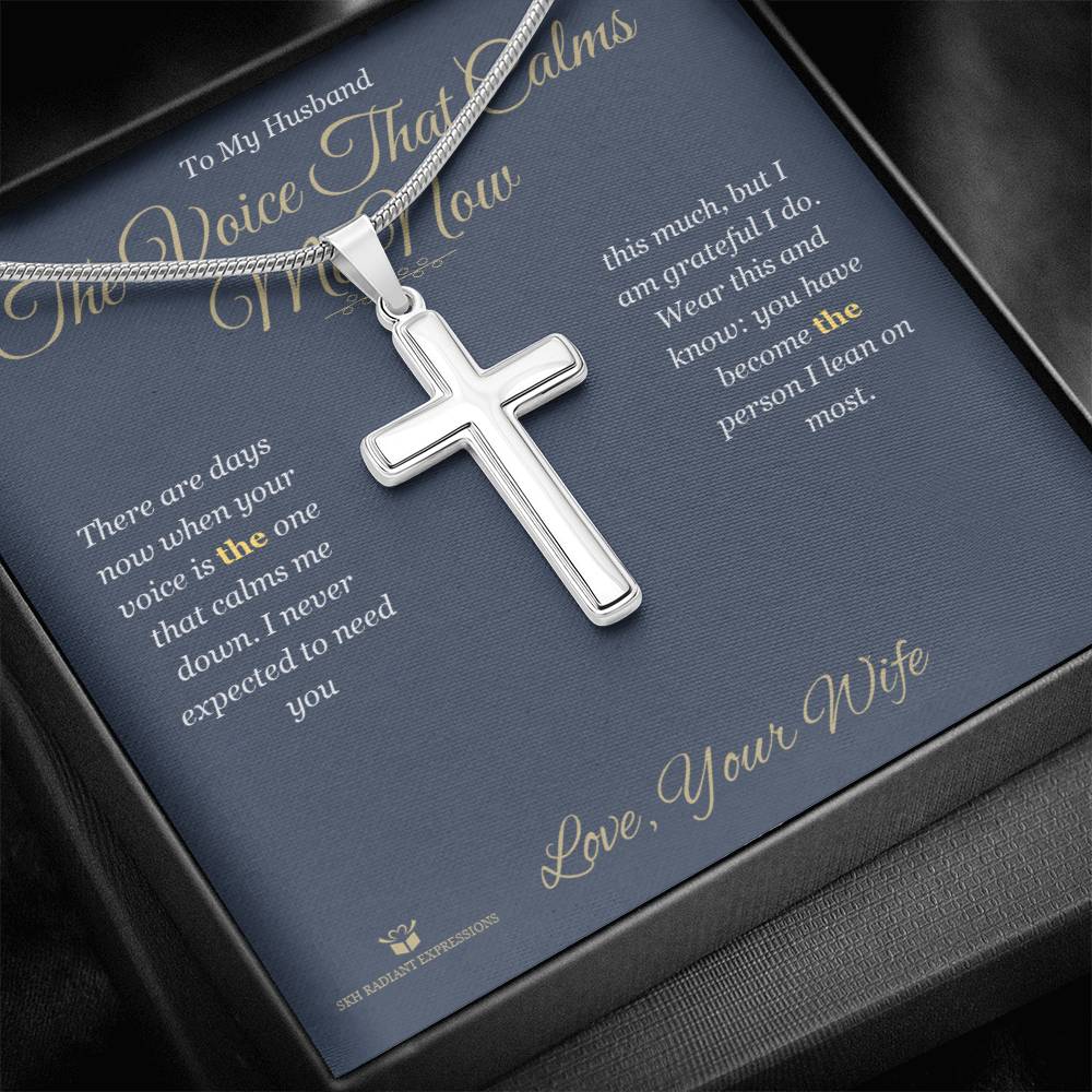 Artisan Cross Necklace with personalized message card for husband