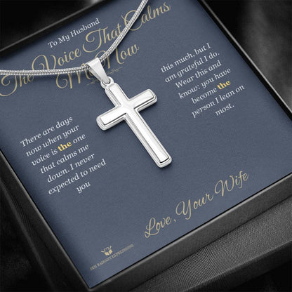 Artisan Cross Necklace with personalized message card for husband