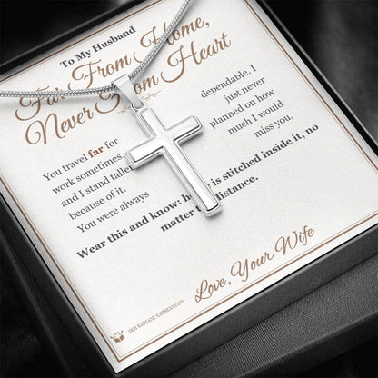 Artisan Cross Necklace with personalized message card for husband