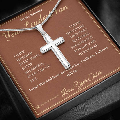 Artisan Cross Necklace with personalized message card for brother